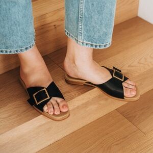 Poppy Barley Muskoka Leather Gold Buckle Sandals